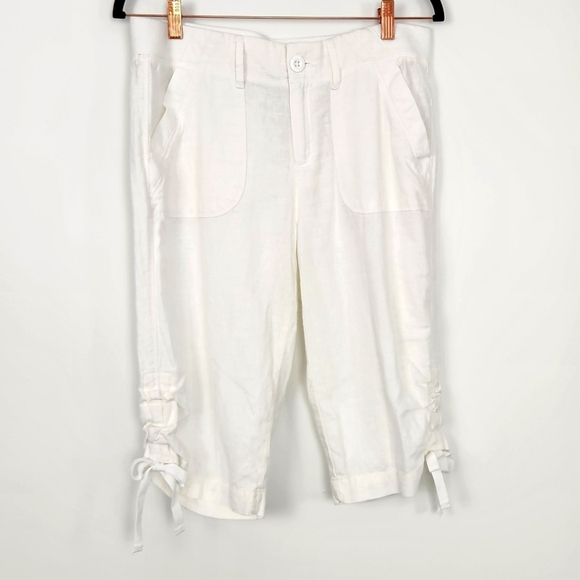 IZOD Women's Size 6 Linen Blend White Ruched Capri Pants - Picture 1 of 11